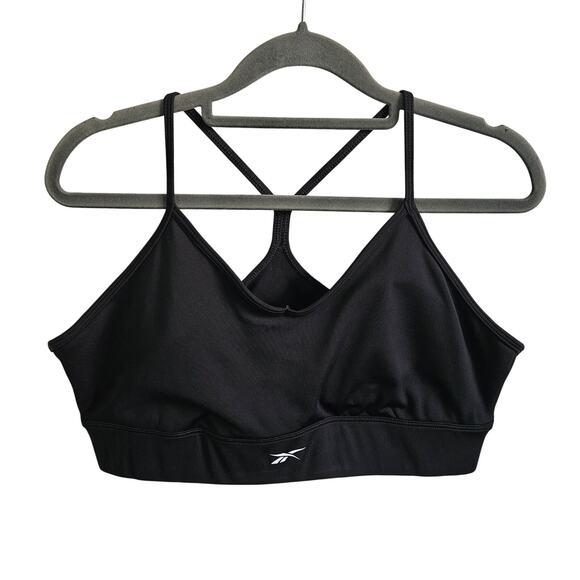 Reebok Womens M Thin Strap Racerback Sports Bra Solid Black Running Athletic Gym - Picture 1 of 4
